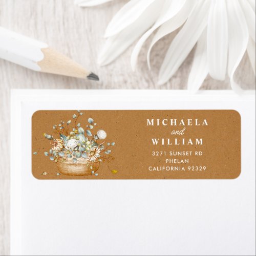 Rustic Elegant Botanical Faux Kraft Return Address Label