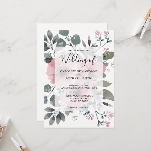 Rustic elegant botanical watercolor floral Wedding Invitation