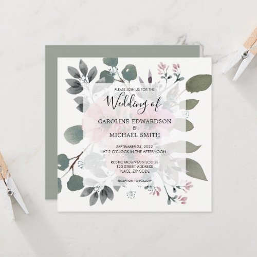 Rustic elegant botanical watercolor floral Wedding Invitation