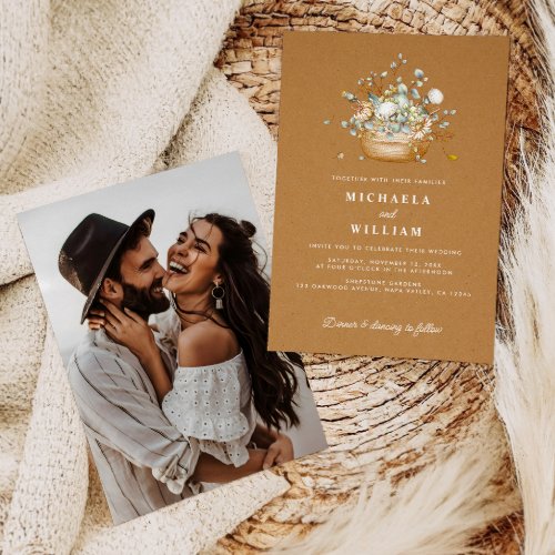 Rustic Elegant Botanicals Faux Kraft Paper Wedding Invitation