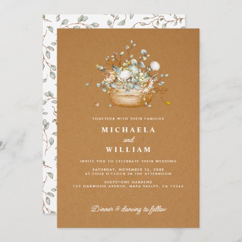 Rustic Elegant Botanicals Faux Kraft Paper Wedding Invitation