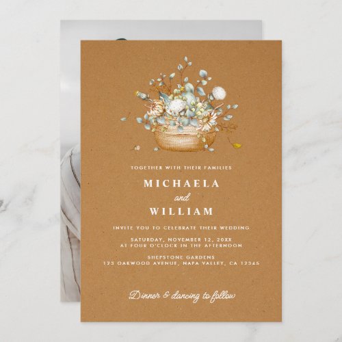 Rustic Elegant Botanicals Faux Kraft Paper Wedding Invitation