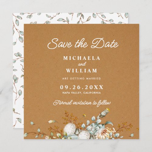 Rustic Elegant Botanicals Faux Kraft Paper Wedding Save The Date