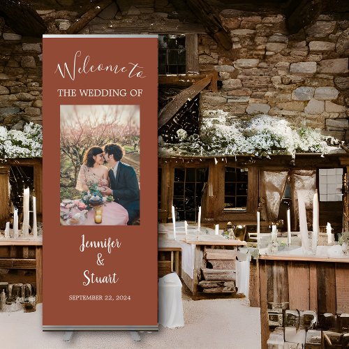 Rustic elegant bride groom photo wedding retractable banner