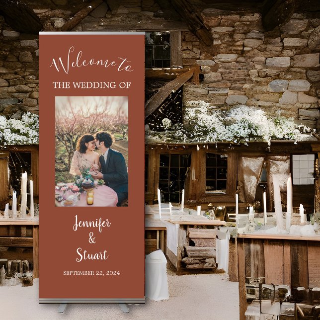 Rustic elegant bride groom photo wedding retractable banner (Create your own rustic country wedding photo retractable banner.)