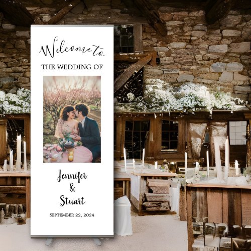 Rustic elegant bride groom photo wedding retractable banner