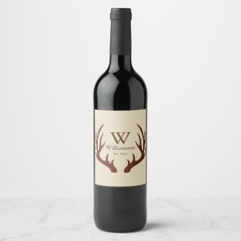 Rustic Elegant  Brown Deer Antlers Custom Wine Label by GrudaHomeDecor at Zazzle