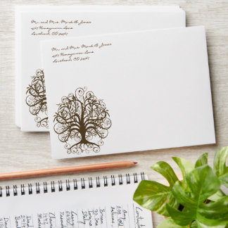 Rustic Elegant Brown Tree Swirl Wedding Envelopes