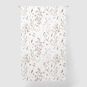 Rustic Elegant Brown Wildflowers Leaves Pattern Sheer Curtains
