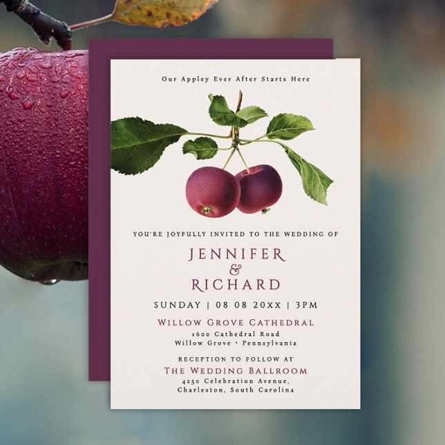 Rustic Elegant Burgundy Apple Ever After Wedding Invitation (Creator Uploaded)
