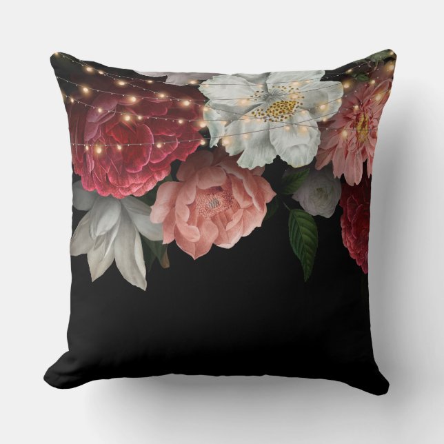 Rustic Elegant burgundy Floral Throw Pillow (Front)