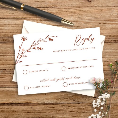 Rustic Elegant Burgundy Wildflower Wedding RSVP Card
