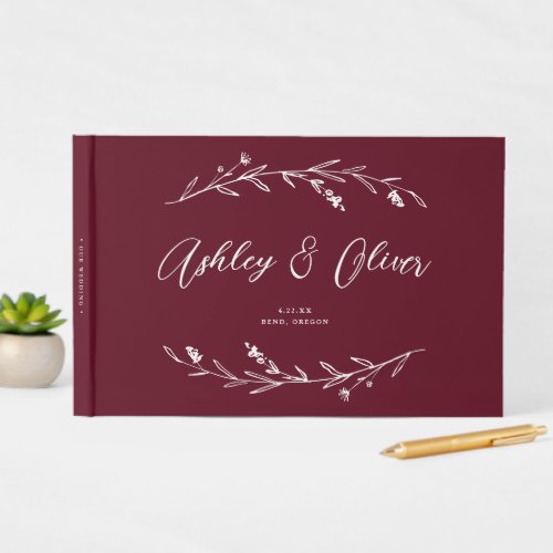 Rustic Elegant Burgundy Wildflowers Wedding Guest Book