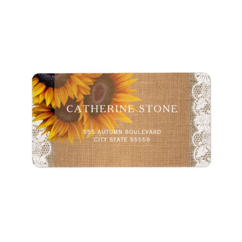 Rustic elegant burlap and lace sunflowers address label