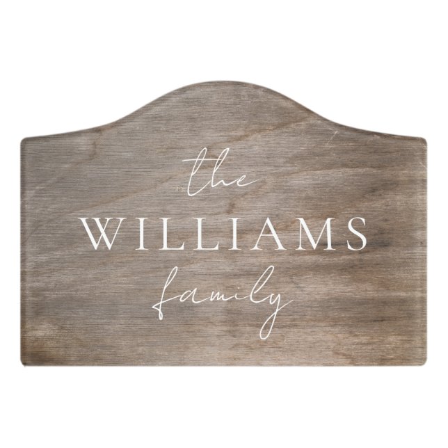 Rustic Elegant Calligraphy Family Name Door Sign (Small Crest Front)