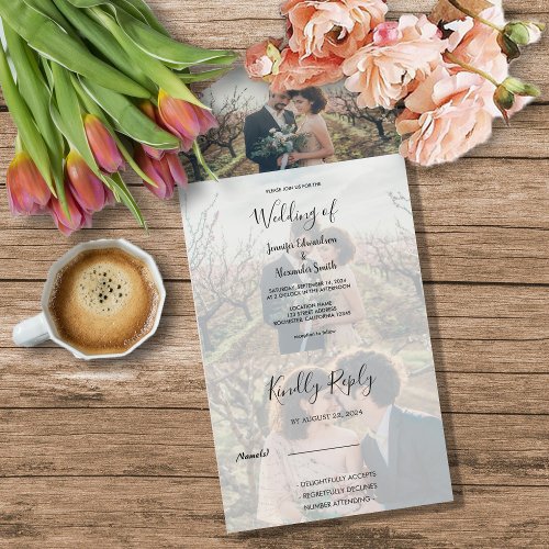 Rustic elegant calligraphy wedding all in one invitation