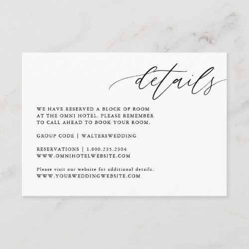 Rustic Elegant Calligraphy Wedding Details Cards