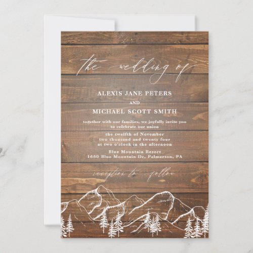 Rustic Elegant Calligraphy Wood Wedding Invitation