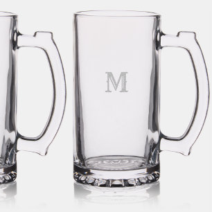 Rustic Elegant Chic Monogrammed Etched Beer Mug Stein