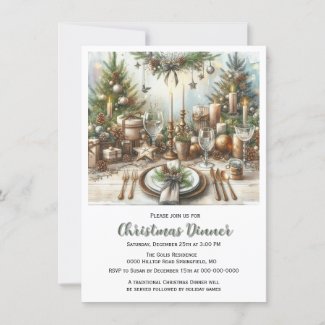Rustic Elegant Christmas Dinner  Invitation