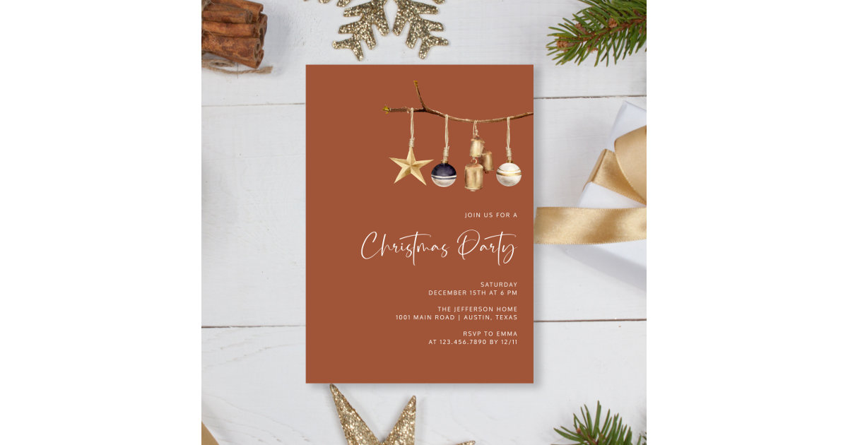 Rustic Elegant Christmas Party Invitation Template | Zazzle