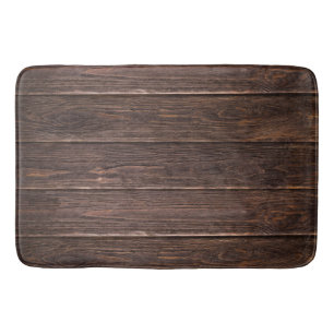 Rustic Elegant Cottage Texture Dark Wood Grain Bath Mat