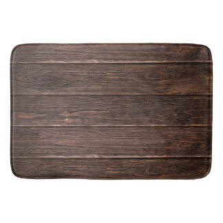     Rustic Elegant Cottage Texture Dark Wood Grain Bath Mat