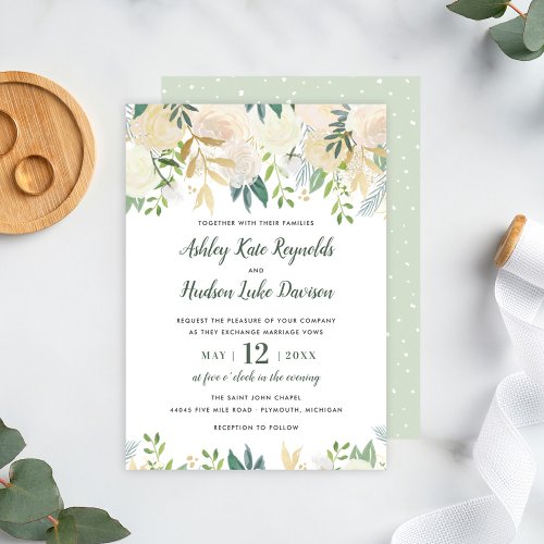 Rustic Elegant Cream Gold Floral Greenery Wedding Invitation