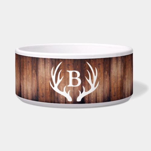 Rustic Elegant Dark Wood  Antlers  Monogram Bowl