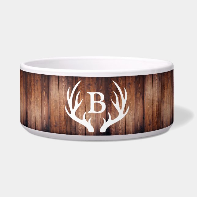 Rustic Elegant Dark Wood & Antlers | Monogram Bowl (Front)