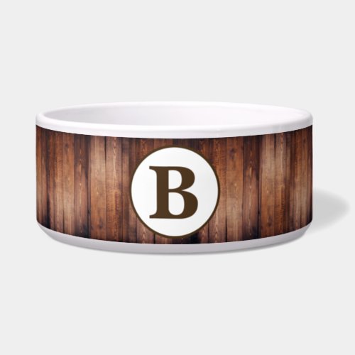 Rustic Elegant Dark Wood Planks  Pet Monogram Bowl