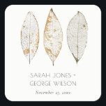 Rustic Elegant Dry Vein Gold Rust Leaves Wedding Square Sticker<br><div class="desc">For any further customisation or any other matching items,  please feel free to contact me at yellowfebstudio@gmail.com</div>