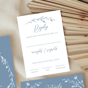 Rustic Elegant Dusty Blue Wildflower Wedding RSVP Card