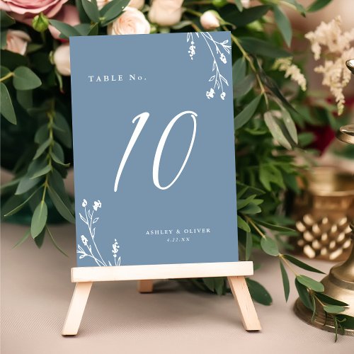 Rustic Elegant Dusty Blue Wildflowers Boho Wedding Table Number