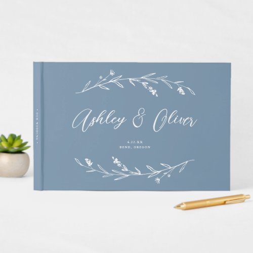 Rustic Elegant Dusty Blue Wildflowers Wedding Guest Book