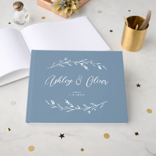 Rustic Elegant Dusty Blue Wildflowers Wedding Guest Book