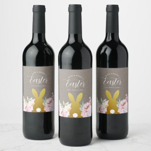 Rustic Elegant Easter Bunny Personalized Wine Label