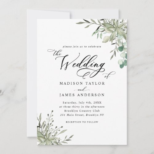 Rustic Elegant Eucalyptus Leaves Greenery Wedding Invitation
