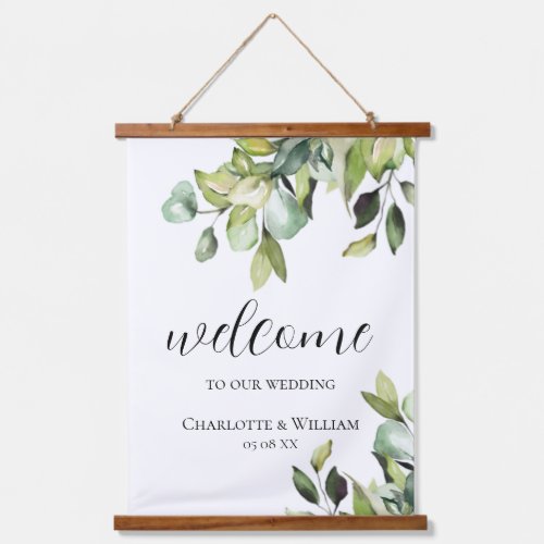 Rustic Elegant Eucalyptus Welcome To Our Wedding Hanging Tapestry