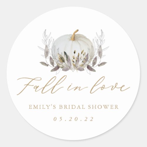 Rustic Elegant Fall in Love Bridal Shower Favor Classic Round Sticker