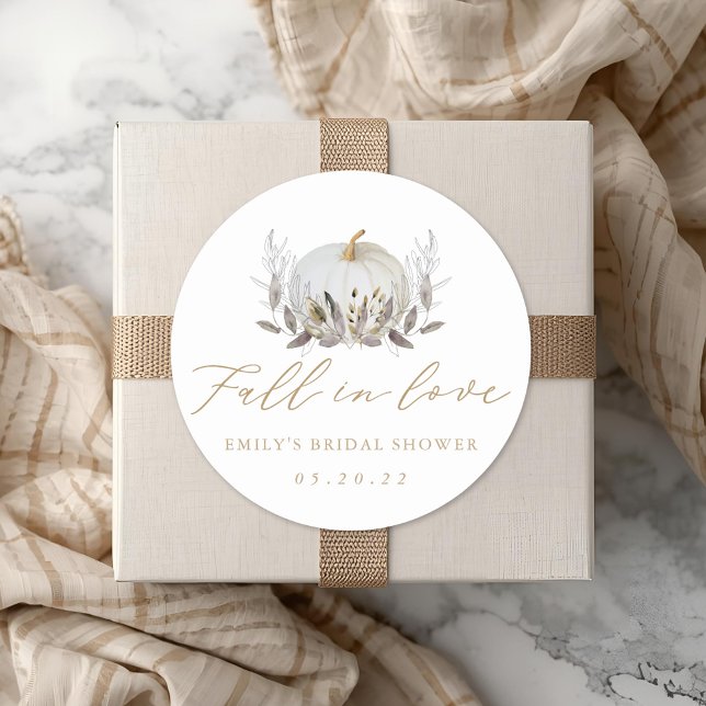 Rustic Elegant Fall in Love Bridal Shower Favor Classic Round Sticker (Creator Uploaded)