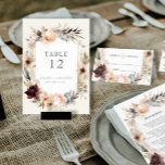 Rustic Elegant Fall Muted Floral BOHO Wedding Table Number<br><div class="desc">Rustic yet elegant ivory with pale peach,  burgundy,  ecru and lavender floral with warm muted brown to sage green leaf foliage greenery over a subtle vintage style line work frame drawing in ecru.  Two-sided sign.  A complete set of products are available for purchase in the collection. MSP0106</div>