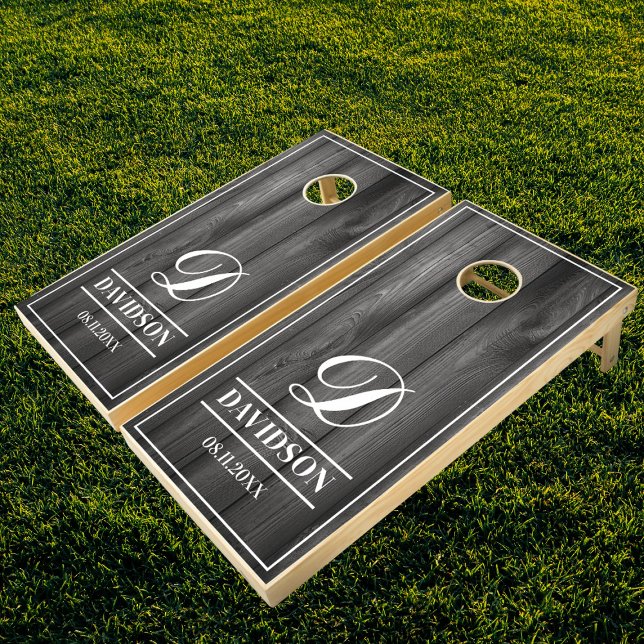 Rustic Elegant Family Name Monogram Dark Cornhole Set (Creator Uploaded)