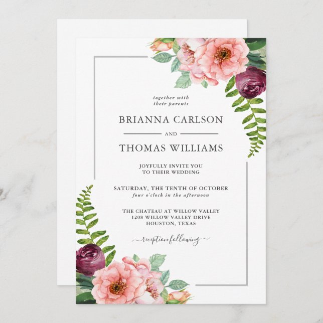 Rustic Elegant Fantasy Floral Wedding Invitation (Front/Back)