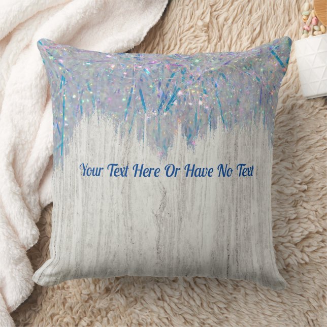 Rustic Elegant Farmhouse Iridescent Rainbow Tinsel Throw Pillow (Blanket)