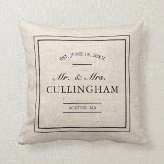 Rustic Elegant Faux Burlap Wedding Date Throw Pillow