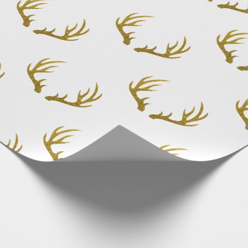 Rustic Elegant  Faux Gold Glitter Deer Antlers Wrapping Paper