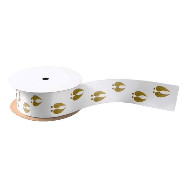Rustic Elegant Faux Gold Glitter Deer Tracks Satin Ribbon (Spool)