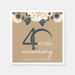 Rustic Elegant Floral 40th Wedding Anniversary Napkins