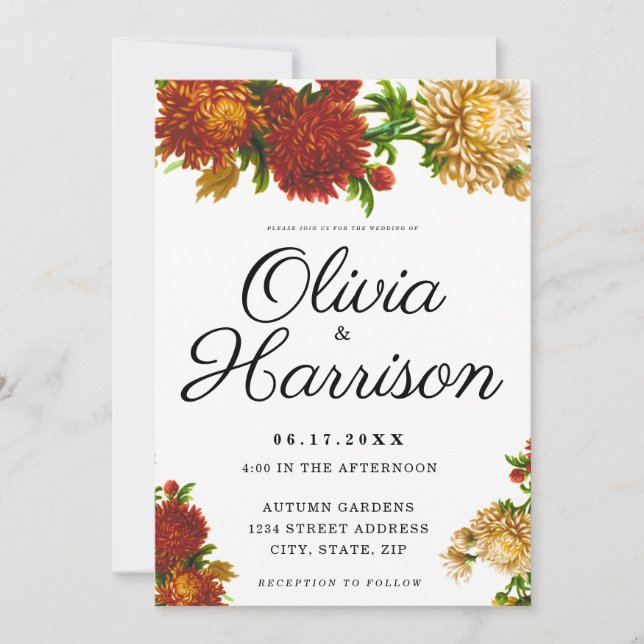 Rustic Elegant Floral All In One Wedding Invitation (Front)